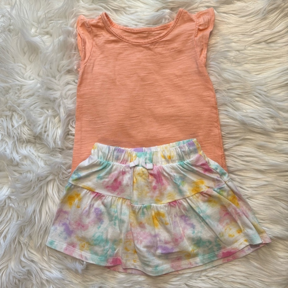 Jumping Beans Toddler Girls‎ 18M Coral Ruffle Top Tie Dye Skort Set
